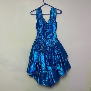 Vintage Roberta 1980s prom dress. Metallic blue.